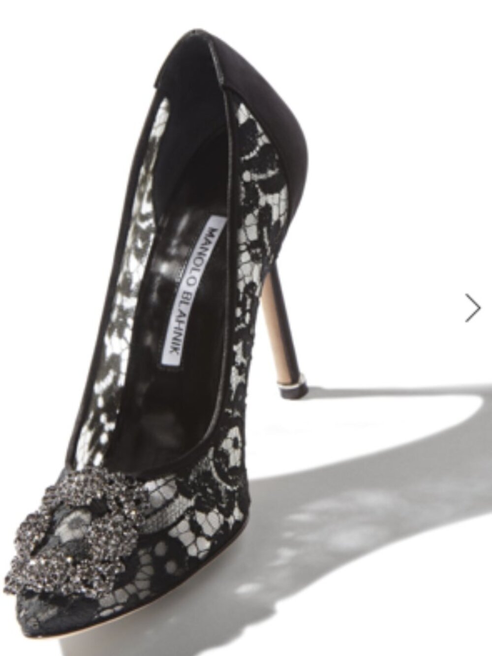 Beautfiul Authentic Manolo Blahnik Hangisi Black Lace Jewel Pumps sz 37/7
